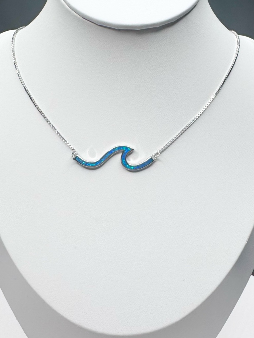 Blue Opal, Sterling Silver Wave Pendant Necklace